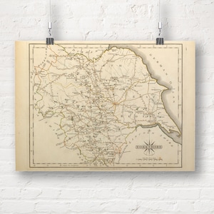 Karte von Yorkshire, England 1793. Vintage/Antiker Stil Alte Landkarte Repro Druck/Poster