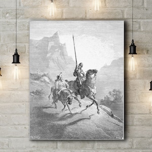 Premium Canvas Art Print Gustave Dore: Don Kichot i Sancho wyruszają