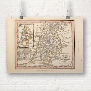 Karte von Palästina und Kanaan, dem verheißenen Land und dem Heiligen Land, 1798. Vintage/Antiker Stil Alte Landkarte Repro Druck/Poster