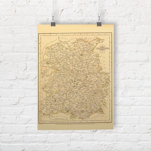 Map of Shropshire, England 1793. Vintage/Antique Style Old Map Repro Print/Poster