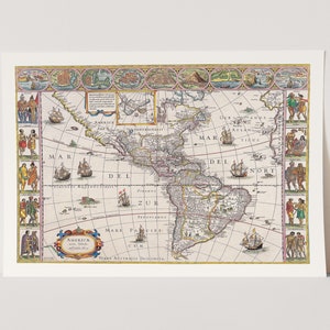 Hochwertiger Giclée Druck von Willem Blaeu: Karte von Amerika. Vintage Landkarte Print.