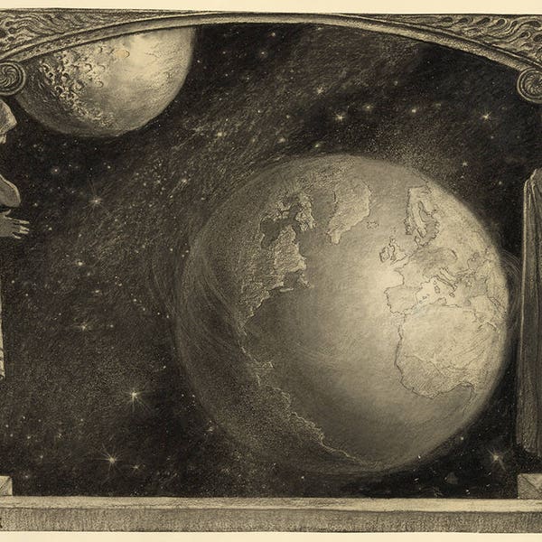 Wladyslaw T. Benda : La Terre et la Voie lactée et la Lune. Fine Art Print/Poster. (004206)