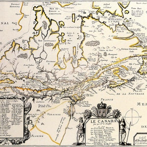 Samuel De Champlain : Carte du Canada. Carte antique/vintage. Fine Art Print/Poster (003899)