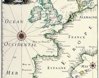 Matthaus Merian: Mappa dell'Europa. Mappa Antiquariato/Vintage. Stampa/Poster di Fine Art (003884)