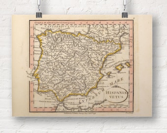 Map of Spain, 1798. Vintage/Antique Style Old Map Repro Print/Poster