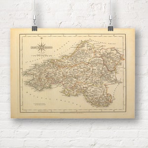 Karte von Südwales, 1793. Vintage Karte Druck/Poster