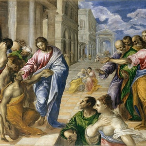 El Greco: Cristo curando o cego. Impressão/pôster de belas artes (00669)