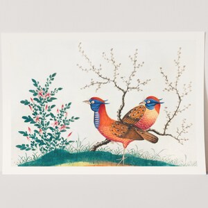 Premium Giclée Druck von Vögeln mit blühenden Pflanzen. Atemberaubende Vogel Kunstdruck.