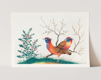 Premium Giclée Print of Birds with Flowering Plants. Stunning Bird Art Print.