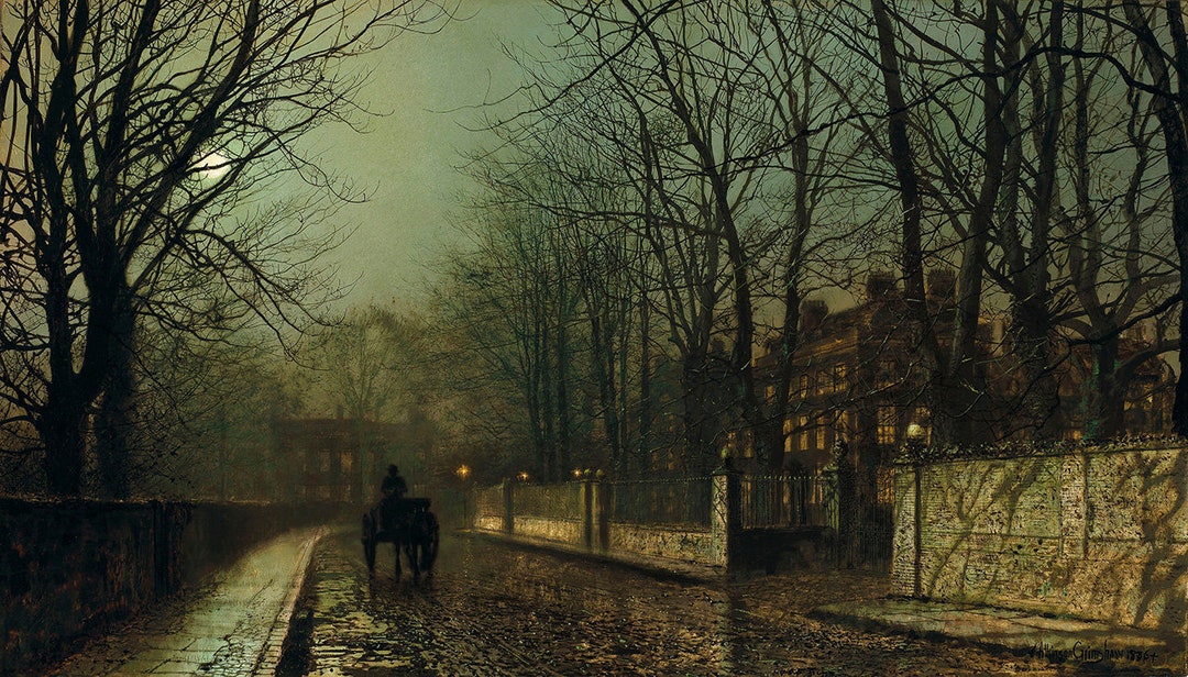 John Atkinson Grimshaw: A Wet Moon, Putney Road (1886). Fine Art