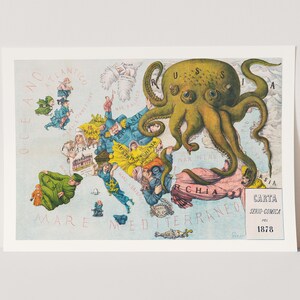 Impressão giclée premium de uma representação da Europa. Estampa vintage.