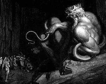 Minos Judges the Sinners, Dantes Inferno by Gustave Dore. Fine Art Print/Poster. (4924)