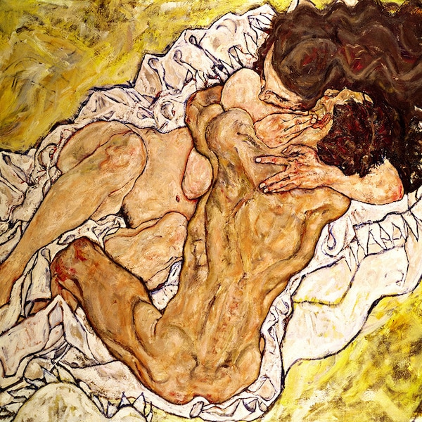 Egon Schiele: O Abraço (Homem e Mulher). Impressão / pôster de belas artes. (003593)