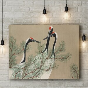 Modern Canvas Art Print of Cranes from Momoyogusa–Flowers of a Hundred Generations by Kamisaka Sekka.