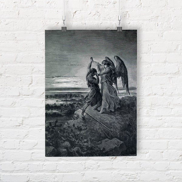Gustave Dore: Jacob Wrestling with the Angel. Fine Art Print/Poster. (001830)