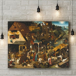 Premium Canvas Art Print of Pieter Bruegel the Elder: Dutch Proverbs