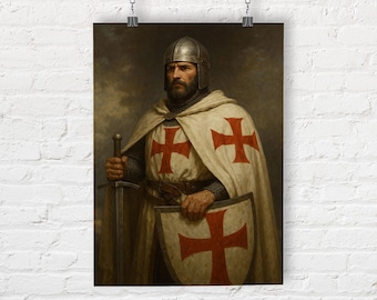 Lámina de los Caballeros Templarios, arte mural imprimible, descarga digital, póster de los cruzados medievales - Decoración histórica para el hogar