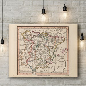 Canvas Art Print of A Map of Spain and Portugal, 1798. Large Canvas (30 x 20 Inches)