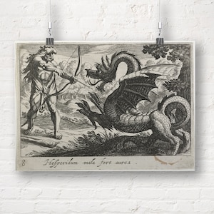 Hercules Slays the Dragon Ladon by Simon Frisius. Fine Art Print/Poster