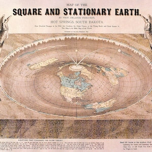 Wereldkaart van Square Stationaire Flat Earth, Orlando Ferguson 1893. Afdrukken/poster (4861)
