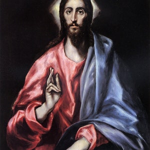 El Greco: Bênção de Cristo (Jesus, o Salvador do Mundo). Impressão/pôster de belas artes (00667)
