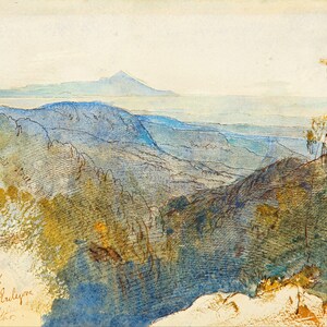 Edward Lear: A Distant View of Mount Athos. Fine Art Print/Poster