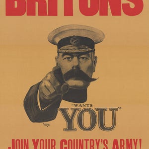 Britons: Lord Kitchener Wants You. Join Your Country&#39;s Army! God save the King. Vintage Print/Poster. (004372)