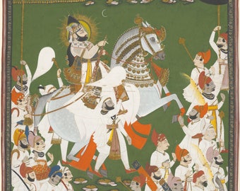 India; Rajasthan, Mewar, Udaipur; Attributed to Ghasi: Maharana Bhim Singh in Procession. Fine Art Print/Poster (004537)