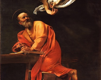 Caravaggio: The Inspiration of Saint Matthew/Saint Matthew and the Angel.  Fine Art Print/Poster.
