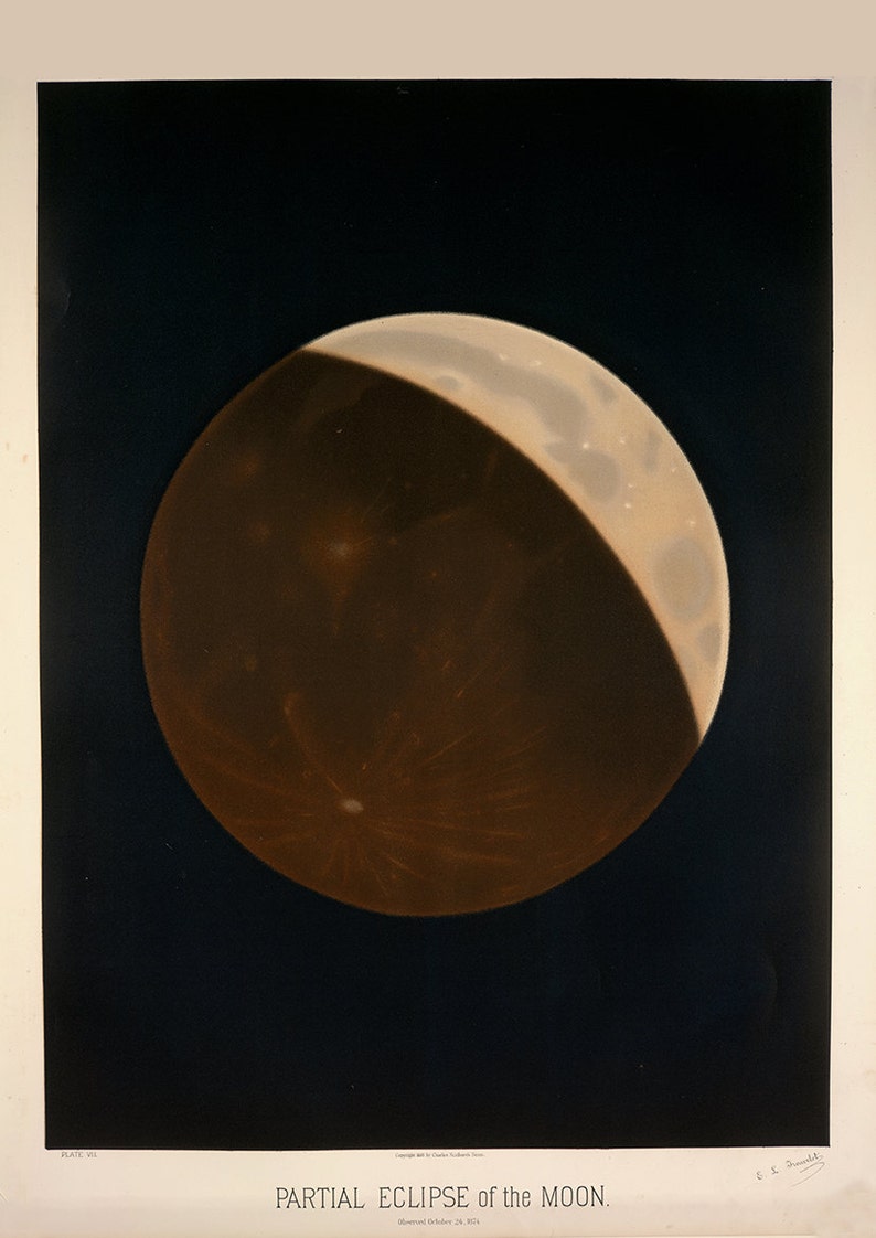 0054 The Trouvelot Astronomical Drawings 1882 AstronomySpace PrintPoster Etienne Leopold Trouvelot: Partial Eclipse of the Moon.