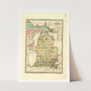 Premium Giclée Druck von Karte von Michigan. Vintage Karte Drucken.