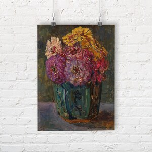 Stillleben mit Zinnias in einem grünen Glas, Floris Verster, 1910. Fine Art Print/Poster