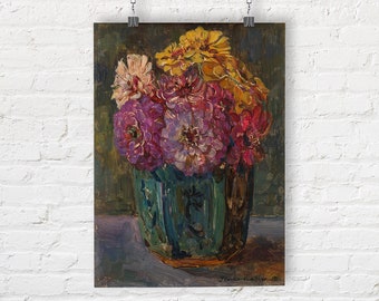 Still Life with Zinnias in a green Jar, Floris Verster, 1910. Fine Art Print/Poster