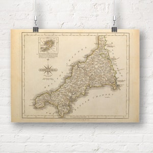 Landkarte von Cornwall, England 1793. Vintage/Antiker Stil Alte Landkarte Repro Druck/Poster