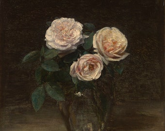 Henri Fantin-Latou: Still Life with Roses (1877). Botanical/Flowers Still Life Fine Art Print.