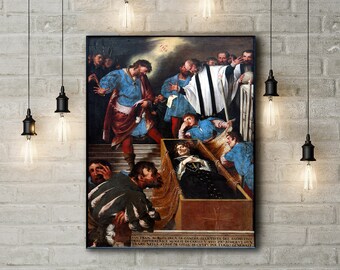 Premium Canvas Art Print of Pietro della Vecchia: Francis Borgia at Isabella of Portugal's Coffin