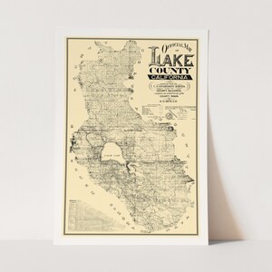 Impressão giclée premium do mapa do condado de Lake, Califórnia. Impressão de mapa vintage.