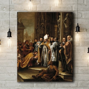 Premium Canvastavla av Juan de Valdés Leal: Sankt Ambrosius friar kejsaren Theodosius