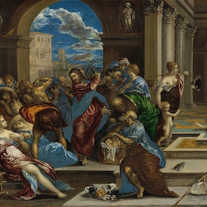 El Greco: Cristo purificando o templo. Impressão / pôster de belas artes. (004092)