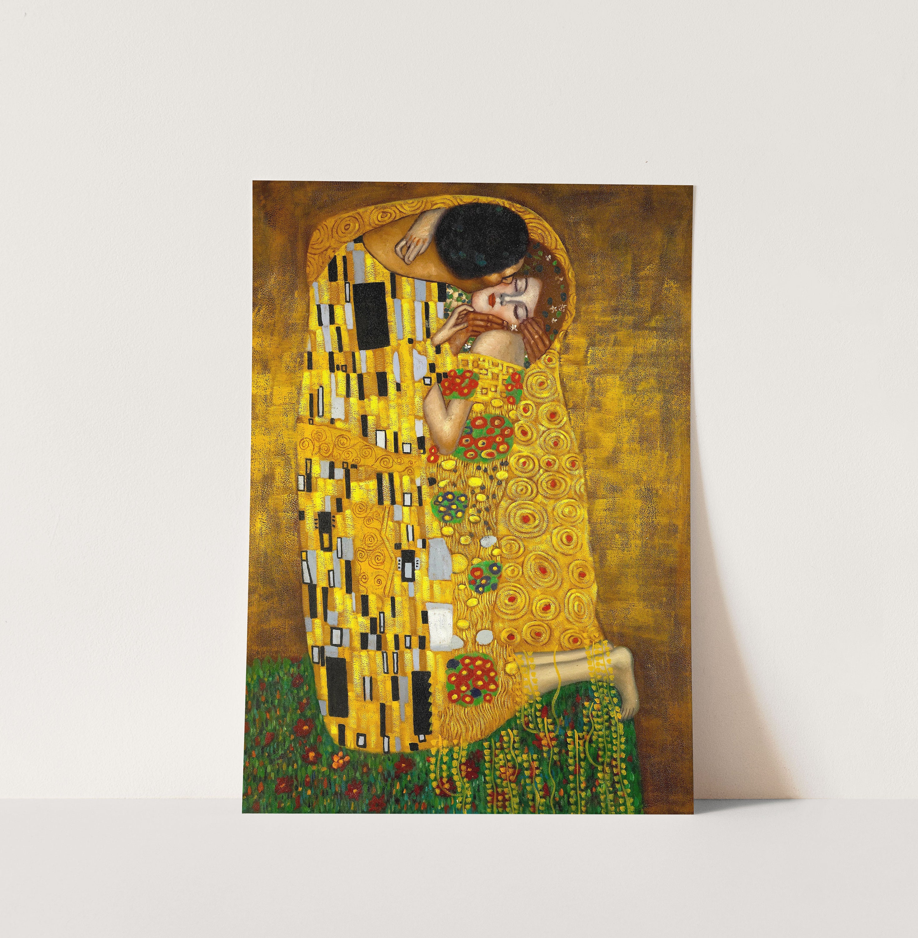 グスタフ・クリムト　接吻　ジクレー 版画 　 F6号 　新品 ☆秀作☆手書き油絵 グスタフ・クリムト 接吻 キス 絵画 額付き 油彩画