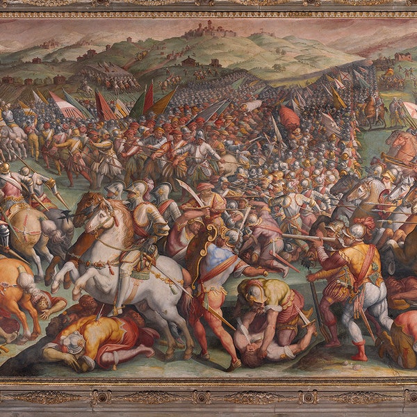 Giorgio Vasari : La bataille de Marciano dans le Val di Chiana. Fine Art Print/Poster