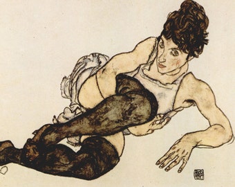 Egon Schiele: Reclining Woman with Black Stockings. Fine Art Print/Poster. (003319)