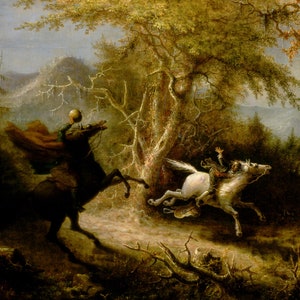 John Quidor: Legend of Sleepy Hollow Headless Horseman Pursuing Ichabod Crane (1858). Fine Art Print/Poster (5371)
