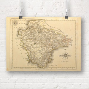 Kaart van Devonshire, Engeland 1793. Vintage / antieke stijl oude kaart repro print / poster