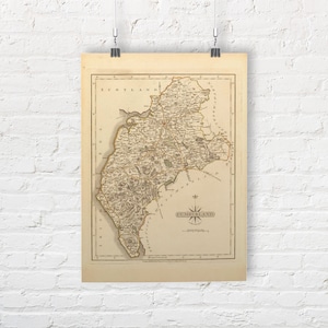 Kaart van Cumberland, Engeland 1793. Vintage / antieke stijl oude kaart repro print / poster