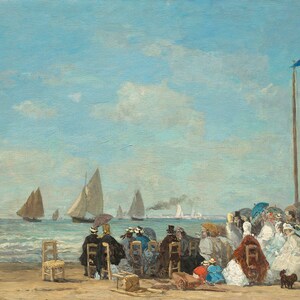 Eugenio Boudin: Escena de la playa en Trouville. Impresión de bellas artes/ cartel. (003952)
