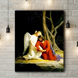 Premium Canvas Art Print of Carl Heinrich Bloch Angel with Jesus Christ Before Arrest in the Garden of Gethsemane