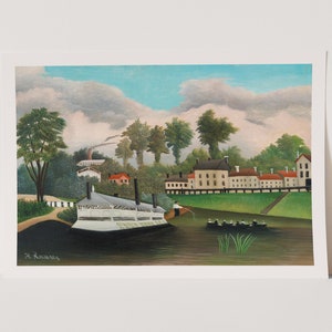 Premium Giclée Druck der Wäscherei Boot von Pont de Charenton von Henri Rousseau. Museum Qualität Druck von berühmten Kunstwerken.