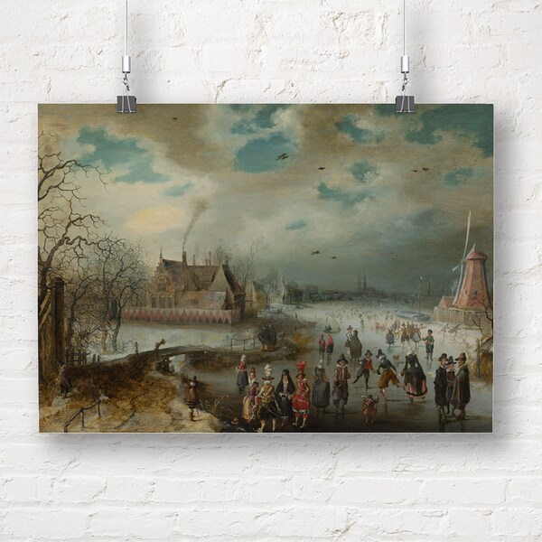 Premium Canvas Art Print of Adam van Breen: Skating on the Frozen Amstel River