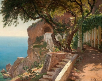 Carl Frederic Aagaard: View to the Amalfi Coast. Fine Art Print